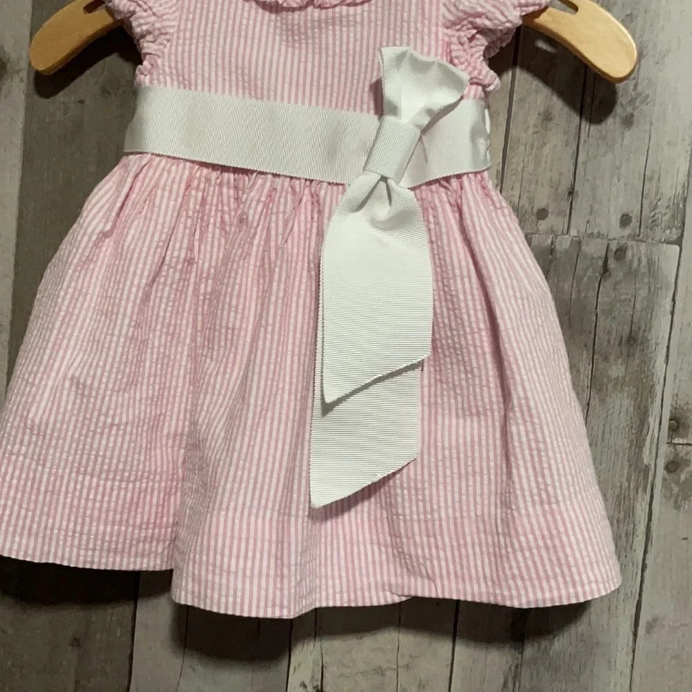 Ralph Lauren pink & white seersucker baby dress and diaper cover layette 3 month